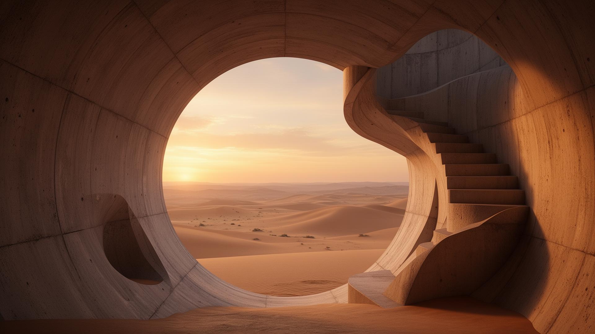 Circular portal opening to desert